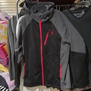 Black and Gray Hooded Jacket with Red Accents By SPYDER SIZE LARGE